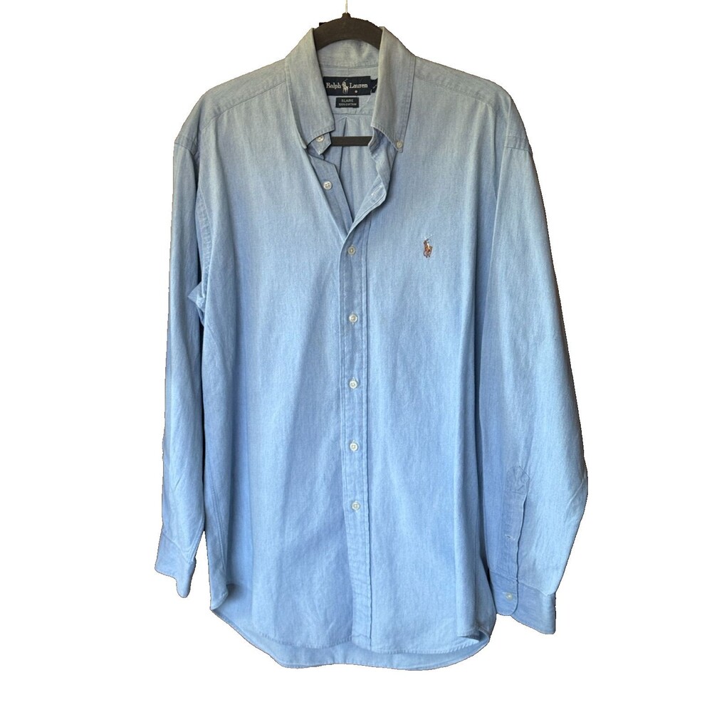 Vintage 90s Ralph Lauren The Blaire Chambray Shirt Mens Small Light Blue Denim